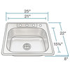MR Direct T2318 Topmount Stainless Sink, Basket Strainer, Grid, Light Cutting Bo