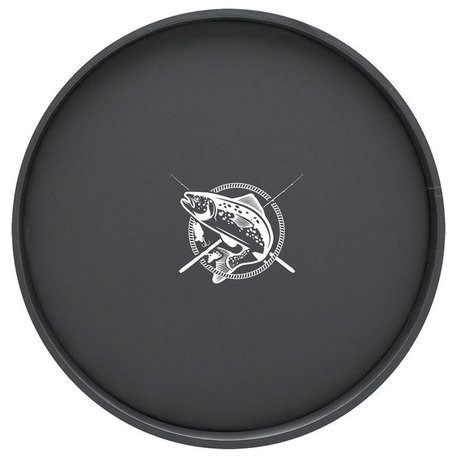 Kasualware 14" Round Serving Tray Black Fishin'