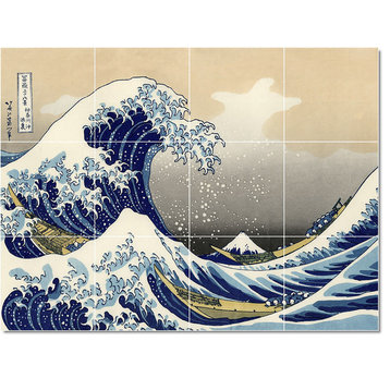 Katsushika Hokusai Ukiyo-E Painting Ceramic Tile Mural #57, 32"x24"