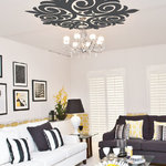 WALLTAT - Scroll Ceiling, Dark Gray, 36"x36" - Scroll Ceiling Medallion Decals fits both modern or traditional decor that will accent your lighting fixture or ceiling. This decal design was inspired by hand carved molding medallions.  Sophisticated and fun, it proves that beautiful elements are relevant for all facets of decor including the ceiling.  Great for foyers, kitchens, dining rooms, living rooms, bedrooms, boutiques, or any space in need of that special something. Can also be used on walls. For ceiling use, center of design will need to be trimmed to accommodate electrical wiring. Available on Houzz in Size C in Dark Grey. Convert your plain ceilings into works of art in just minutes with DIY WALLTAT Wall Decals. Made in the U.S.A.