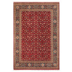 Bareens Designer Rugs - Pak Persian Adele Red/Blue Wool Rug - 10'0'' x 14'0'' - Designed with mesmerizing intricacy and gorgeous color palette, this hand-knotted masterpiece demonstrates the beauty and electrifying thrill of Pak Persian art. These meticulously hand-knotted Pak-Persian rug is made with pure wool and features breathtaking traditional, transitional, and tribal designs in bold luxurious color pallets. Known for their intricate designs these rugs are a reproduction of Persian rugs, made in Pakistan with unique Mughal designs. Made by master weavers using the same Persian texture, design and dying technique, we wanted to produce the most significant manifestation of Persian art, life, and culture. This rug is most famous for its exceptional quality, incredible designs, patterns, and vibrant rich color. Pak-Persian rugs made with Persian weave with high knot counts, which enables the high intricacy and detail found in the patterns are also referred to as "State of art", each color adds a rich beautiful detail in the artwork of this rug. The design, color, and beautiful chromatic composition with a vibrant sheen with intricate designs, exude beauty, elegance, and quality make this rug a masterpiece of its own.