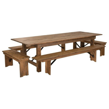 HERCULES Series 9'x40'' Antique Rustic Folding Farm Table and Four Bench Set