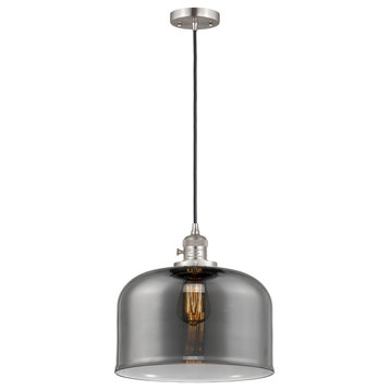 Bell Mini Pendant With Switch, Brushed Satin Nickel, Plated Smoke