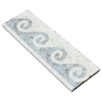 Oriental White Marble Honed Wave Border w/ Blue-Gray Dots