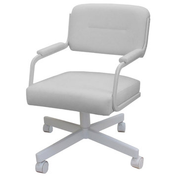 Swivel Tilt Kitchen Caster Chair with Wheels - M-110, White Vinyl - White