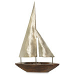 StyleCraft - Large Pewter Sails, Natural Stained Wood Base Boat Sculpture, Pewter Metal Sails - A sharp and sculptural tribute to the sea, this large wood boat with metal sails sculpture will impress in a variety of interior spaces. It features a carved and stained mango wood base, topped by aluminum sails in a shimmery and silvery pewter finish. The scale of this boat makes it a suitably prominent centerpiece on a table in the living room or dining room.