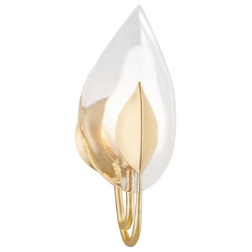 Blossom 1 Light Wall Sconce, Gold Leaf Finish, Clear Glass