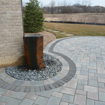 Unilock Richcliff Paver Patio w/ a Seat Wall, Fire Pit & Light Post