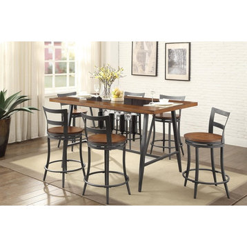 7-Piece Sena Metal Dining Glass Counter Height Table, 6 Swivel Chair Cherry
