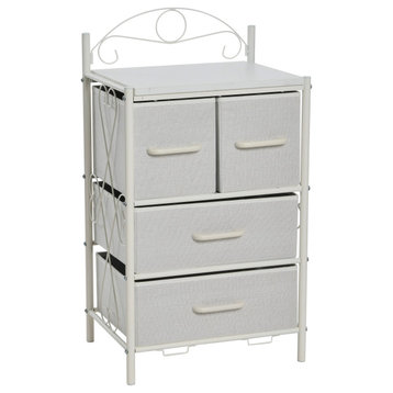 Dresser Nightstand, 4 White Drawers White Metal Frame, Scandinavian White Top