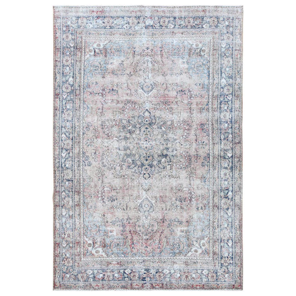 Red Clean Natural Wool Bohemian Distressed Old Persian Tabriz Rug, 6'2