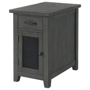 Rustic Chairside Table with Charging Station, Grey
