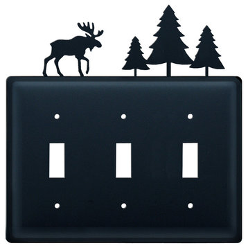 Moose and Pine Trees Triple Switch Cover