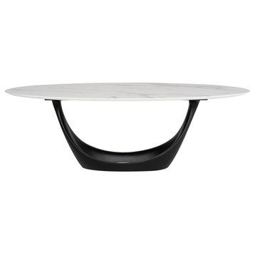 Adonia Dining Table White Ceramic Top Black Base 78"