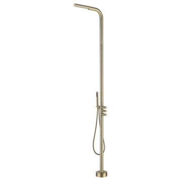 Outdoor Shower Faucet With Showerhead, Freestanding Shower Faucets, Brushed Gold