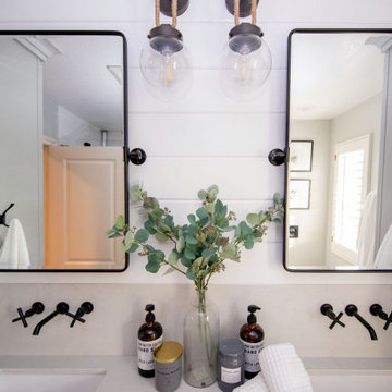 Modern rustic bathroom with dual sinks