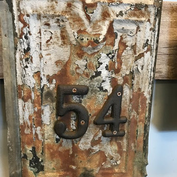 Custom Street Address Signs Designed with Tin Architectural Roof Tiles; Cast Iro