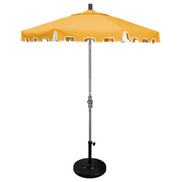 7.5' Hammertone Gray Greek Key Patio Umbrella With Ribs and Tassels, Buttercup