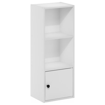 Furinno Luder 3-Tier Shelf Bookcase With 1 Door Storage Cabinet White