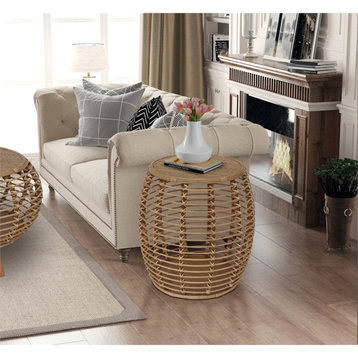 Gallerie Decor Java Transitional Rattan End Table in Natural/Espresso