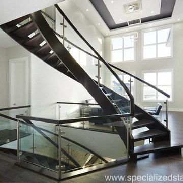 Open Rise Maple with Curved Clamped Glass Railing