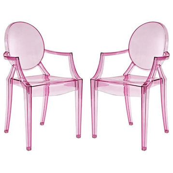 Hawthorne Collections 18.5" Contemporary Plastic Dining Chair in Pink (Set of 2)