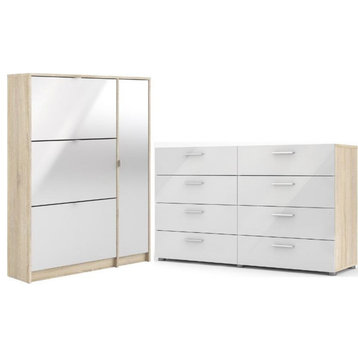 Home Square 2 Piece Furniture Set with Dresser and Shoe Cabinet in Oak/White