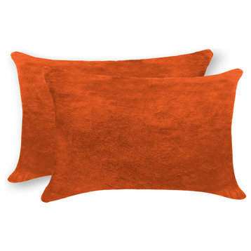 12"x20" Torino Cowhide Pillows, Set of 2, Orange