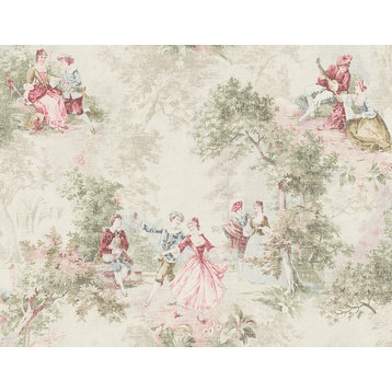 Vintage Toile Wallpaper in Vintage Pink MV82307 from Wallquest