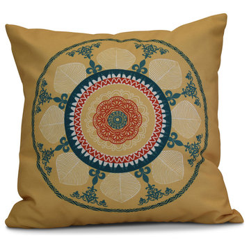 Stained Glass Geometric Print Pillow, Gold, 18"x18"