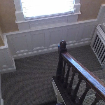 Staircase using reclaimed oak balusters from "olde good things".