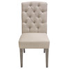 Set of 2 Napa Tufted Dining Side Chairs, Sand Linen Fabric, Wood Legs