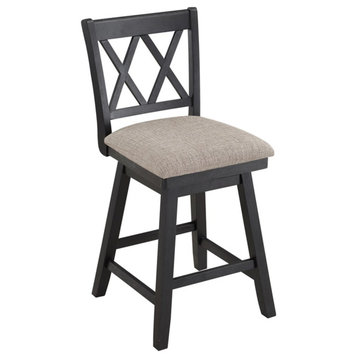 Trent Home Traditional 24" Swivel Solid Wood Counter Stool in Beige/Black