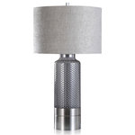 StyleCraft - Luna Table Lamp Charcoal Finish On Glass With Pewter Metal Base Hardback Shade - Give your home decor a refresh with the Luna Table Lamp by Harp and Finial, an example of lively textures and distinctive design. Constructed in pewter and charcoal finished glass, the highlight of this lamp is its surface pattern, which imparts an eclectic look that is understated at the same time. Place this lamp in the foyer, bedroom, or living room to accent modern decor.