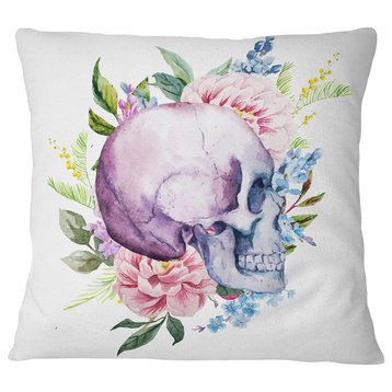 Skull with Flower Borders Floral Throw Pillow, 16"x16"