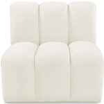 Meridian Furniture - Arc Upholstered Modular Component, Cream, 1-Piece: Straight Chair, Velvet - Give your living room or den the perfect blend of style and versatility with this Arc velvet fabric straight chair. Part of the Arc modular furniture collection, this chair comes upholstered in rich cream velvet fabric and features deep channel tufting that adds a touch of luxury while enhancing comfort and support. A seamless combination of form and function, this chair can be used with other Arc pieces to create a myriad of configurations in your well-curated room.