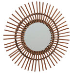 Household Essentials - Decorative Wall Mirror - The one-of-a-kind pinwheel design and natural materials make this mirror an excellent choice. This decorative wall mirror offers a rustic touch with great functionality. The mirror frame is made of rustic willow reeds--woven into a unique pinwheel pattern. This frame adds an attractive element to an otherwise simple item. The mirror surface is 10" in diameter, and the frame brings it out to 21.65". This provides a harmonious ratio of mirrored surface to decorative frame. This decorative wall mirror is lightweight and hung by a single hook, making it easy to hang on any wall. This single hook will also curb the need to create more holes in drywall than necessary. Set this mirror up in the living room, bathroom, bedroom or entryway. Any room would benefit from the addition of this mirror. Not only does the willow bring a bit of the outdoors into your home, but the mirror will help make smaller living spaces appear more spacious. These qualities are great for smaller rooms, especially those in need of lighting. Hang this decorative wall mirror above the bathroom sink, by the front door, in the hallway or above the dresser. The medium-brown willow meshes well with a variety of different color palettes.