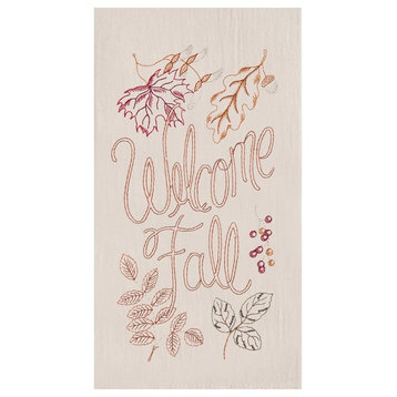 Welcome Fall Embroidered Leaves Kitchen Flour Sack Dish Towel
