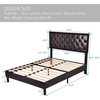 Queen Size Platform Bed Frame with Button Tufted Headboard