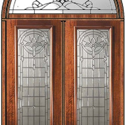Pre-hung Transom Double Door 96 Wood Mahogany Palacio 3/4 Lite Glass - Front Doors