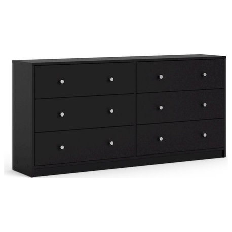 Sleek 6 Drawer Double Dresser in Elegant Black Finish for Modern Spaces
