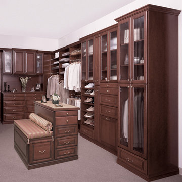 Custom Walk-In Closet with Island and Bench