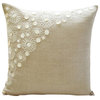 Pearl Flower Ecru Euro Pillow Shams, Cotton Linen 26"x26" Euro Sham, Elegance