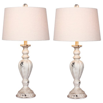 Resin Table Lamps In Cottage, Antique White, 29.5"