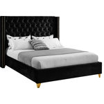 Meridian Furniture - Barolo Velvet Upholstered Bed, Black, King - Elegant and eye-catching, the stunning Barolo Bed from Meridian Furniture is the perfect addition to any bedroom. Rich velvet covers the deep tufted design. A beautiful wing bed design is complimented by hand applied gold nail head details. Strength and beauty is guaranteed with a solid wood frame and stainless steel legs.