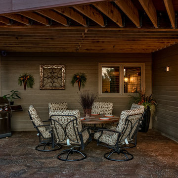 Cozy Outdoor Dining Room Behind Luxury Rocky Mountain Landscape