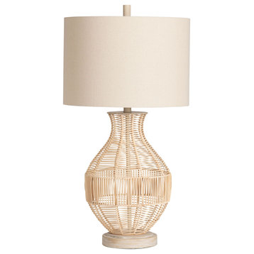 Jayce 3-Way Rattan Table Lamp with Oat Linen Lamp Shade