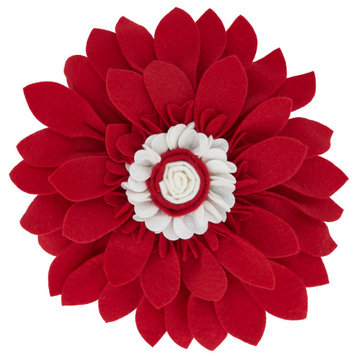Felt Flower Design Poly-Filled Throw Pillow, Red