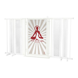 Fusion Gates - Fusion Gate with Dog Is My Zen Design, White Pearl, 65"-71.4" - Dog Gates