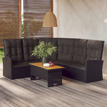 vidaXL Patio Furniture Set 2 Piece Sofa Couch with Cushions Black Poly Rattan